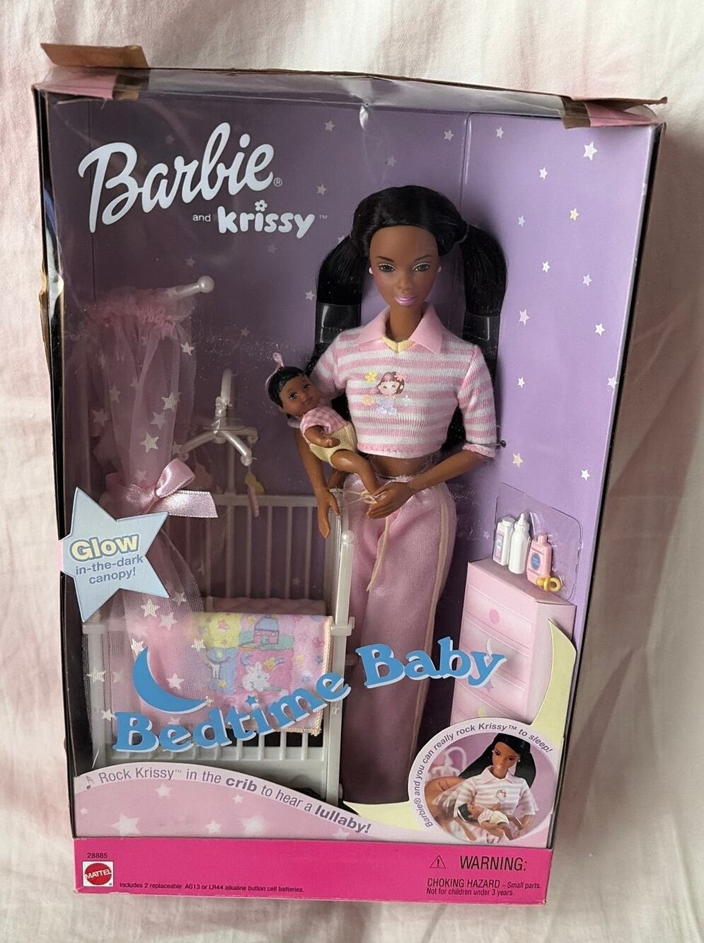 NIB Vintage Bedtime Baby Barbie & Krissy Dolls Glow in Dark Rocking Crib *read* - Picture 1 of 11